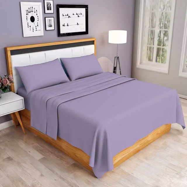 Homes-Linen 100% Egyptian Cotton 200 Thread Count Hotel Quality Flat Sheet in Lilac, Single