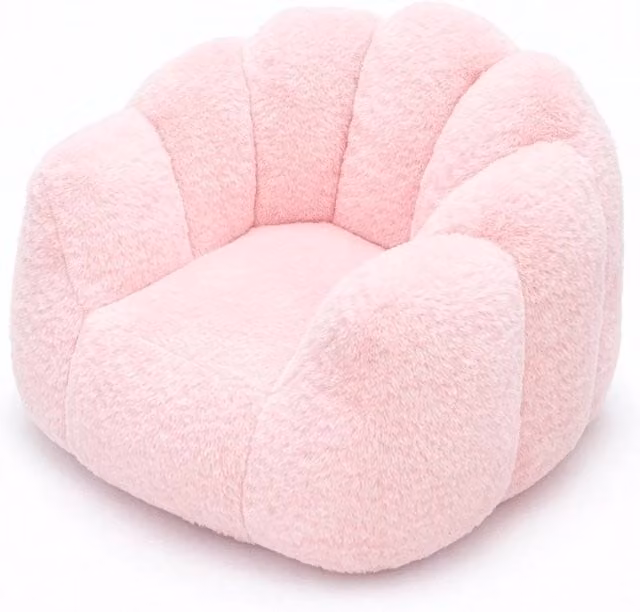 KORVIXA Pink Faux Fur Bean Bag Sofa W/D/H: 100 x 100 x 67 cm