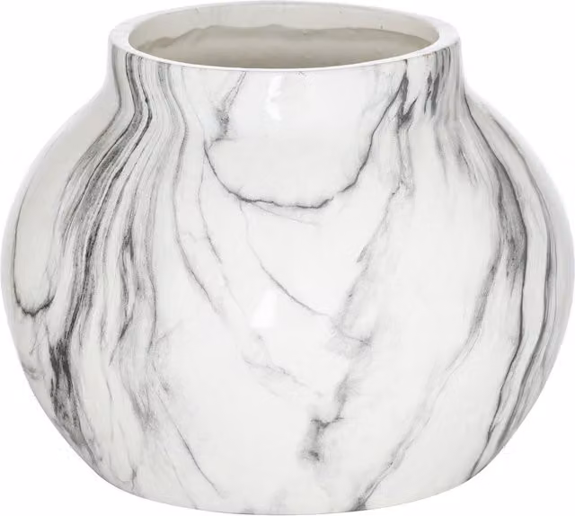 Hill Interiors Modern Round Stone Tabletop Planter in White, Grey and Yellow