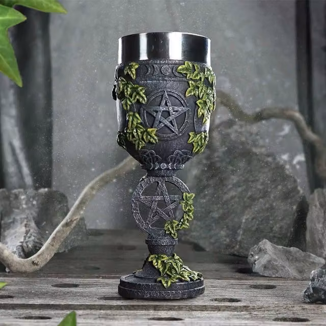 Nemesis Now Aged Pentagram Resin Wine Glass, Black, Height: 19.5 cm