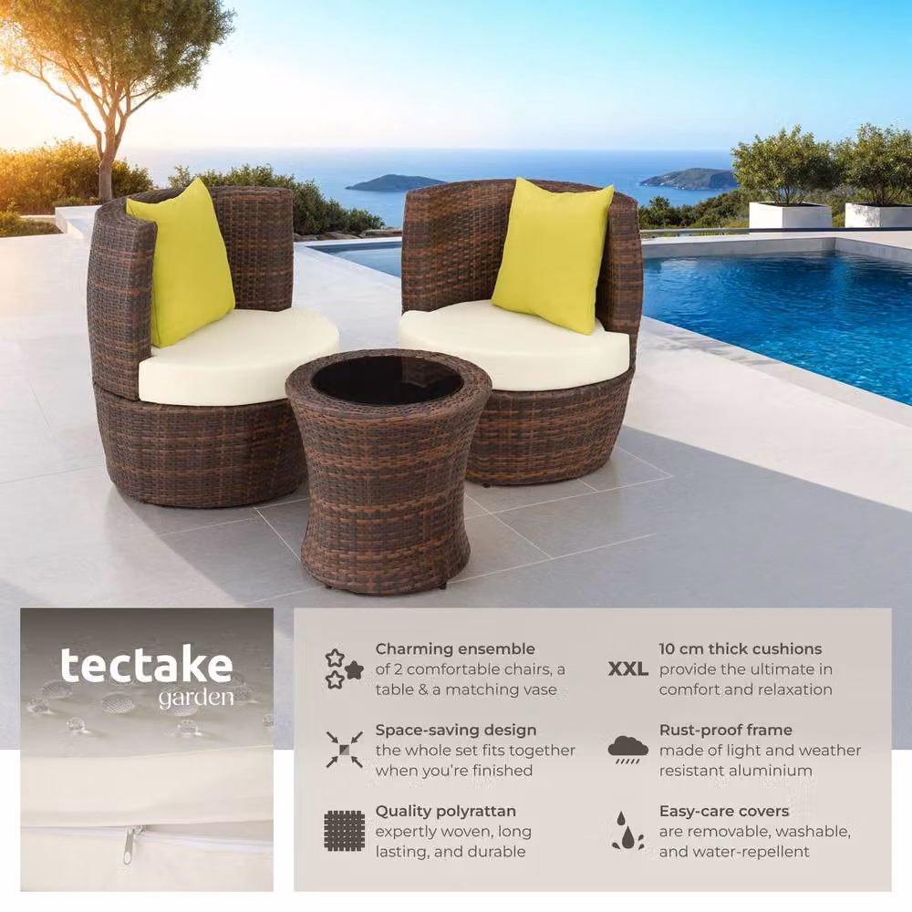 tectake Nizza Aluminum Rattan Seating Set in Brown with Upholstered Cushions – 2