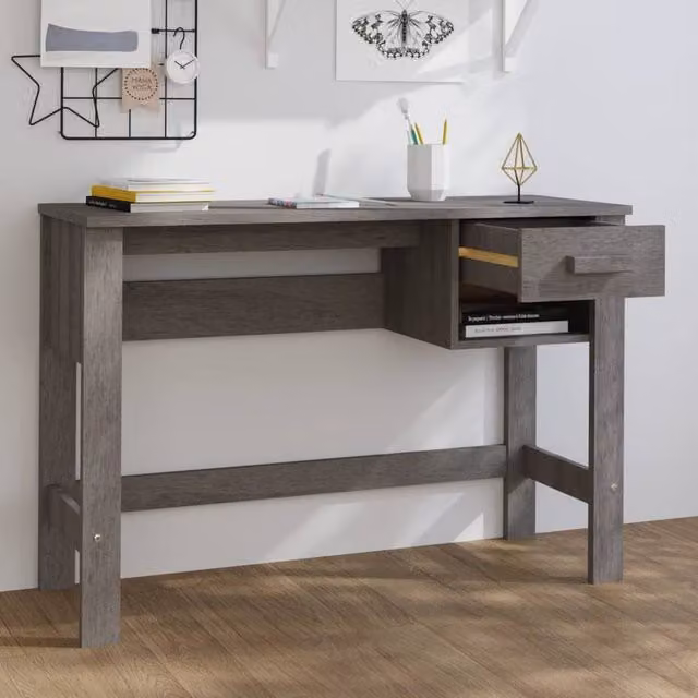 Berkfield Home HAMAR Writing Desk in Light Grey, Solid Pine Wood, W/D/H: 110 x 40 x 75 cm – 1