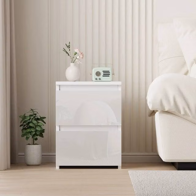 FORGEVIO Modern High Gloss Bedside Table with Drawer in White – 1