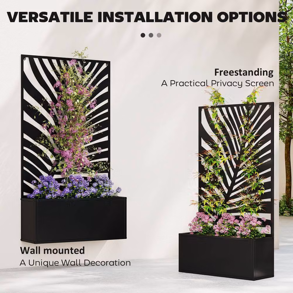 OUTSUNNY Metal Raised Garden Bed with Trellis in Black – 4