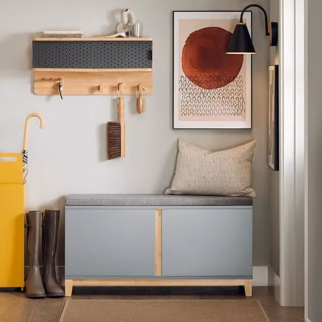 SoBuy Modern Grey Shoe Storage Bench with Adjustable Shelf
