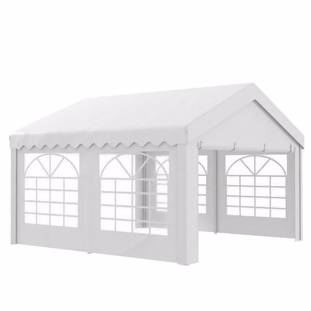 Outsunny White Heavy Duty Garden Party Tent with Removable Sidewalls and Double Doors, W 400 x D 400 x H 280 cm – 1