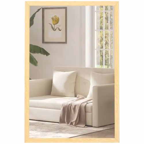 HOMCOM Modern Rectangular Wall Mirror in Beige and Brown, W: 40 cm x H: 40 cm