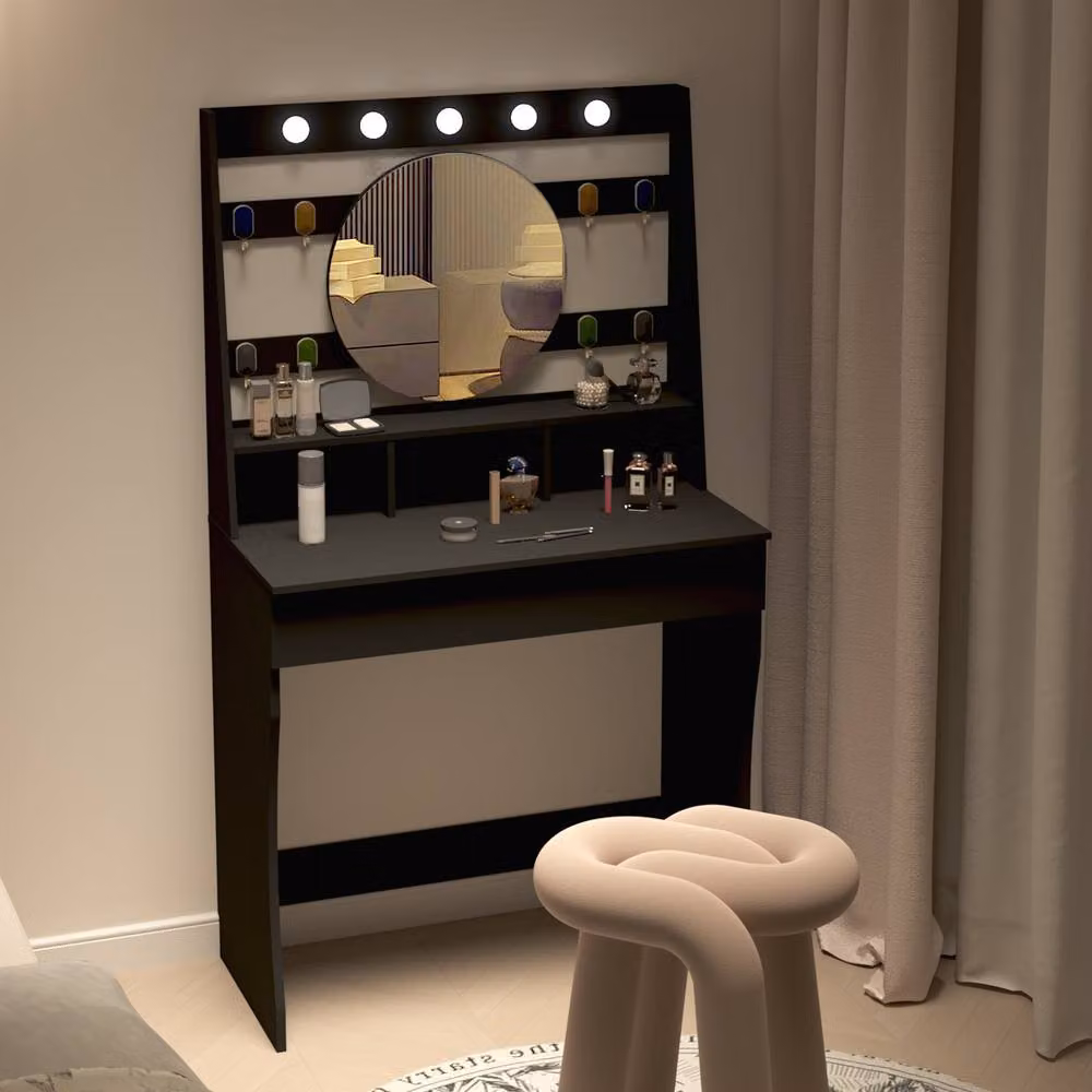 KEEPREAPER Modern Hollywood LED Dressing Table in Matt Black – 8