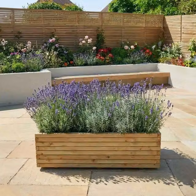 Woven Wood Trough Planter Tub in Brown, W: 140 cm