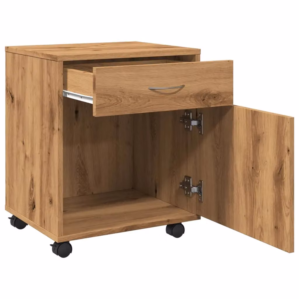 Berkfield Home Artisan Oak Rolling Cabinet in Brown, W/D/H: 45 x 38 x 54 cm – 4