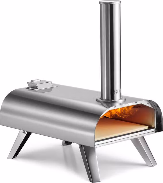 VonHaus Portable Pellet Tabletop Pizza Oven in Silver with Stainless Steel and Ceramic Construction