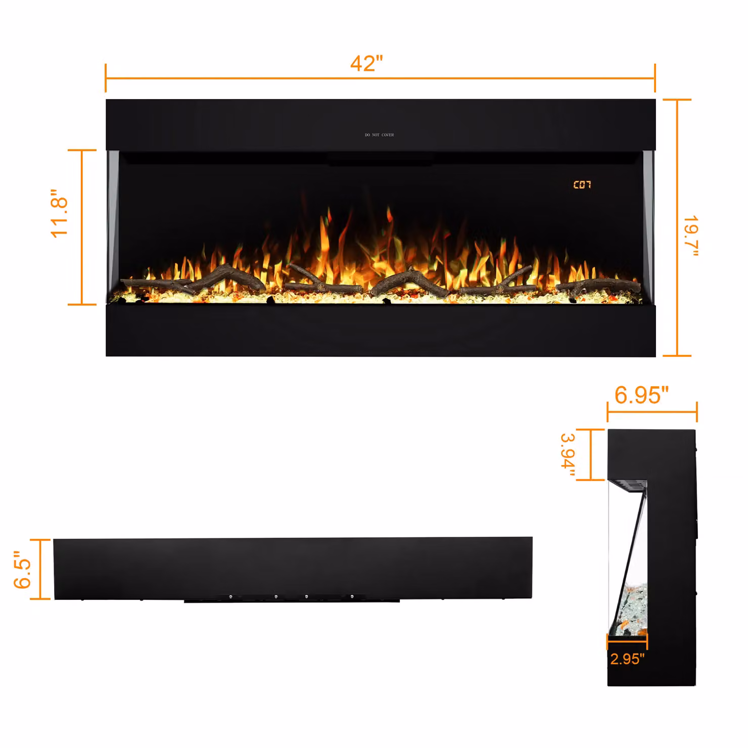 Omni-Burn 3 Sided Electric Fireplace in Black with 13 Colours and Adjustable Brightness, W/D/H: 106 x 17.64 x 50 cm – 6
