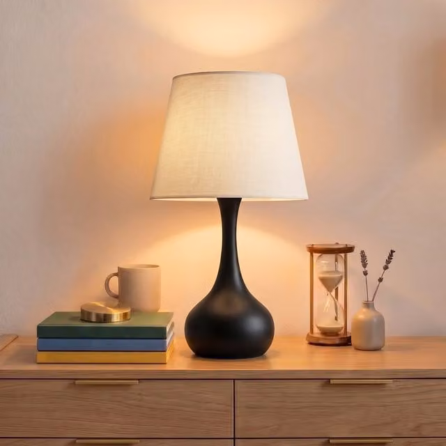 Livingandhome Modern Fabric Table Lamp in Black, Beige and White