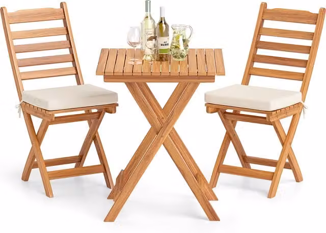 Costway 3-Piece Acacia Wood Garden Bistro Set in White and Brown