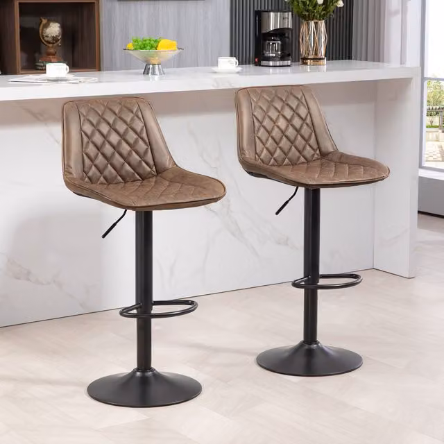 HOMCOM Set of 2 Modern Kitchen and Dining Bar Stools in Brown Synthetic Leather and Metal