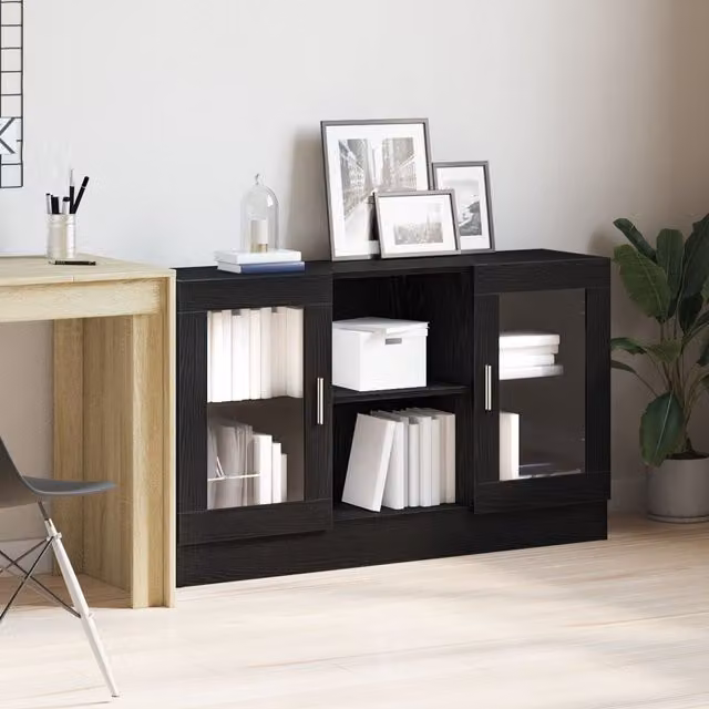 Berkfield Home Black Oak Sideboard in Black Engineered Wood, W/D/H: 120 x 30.5 x 70 cm – 1