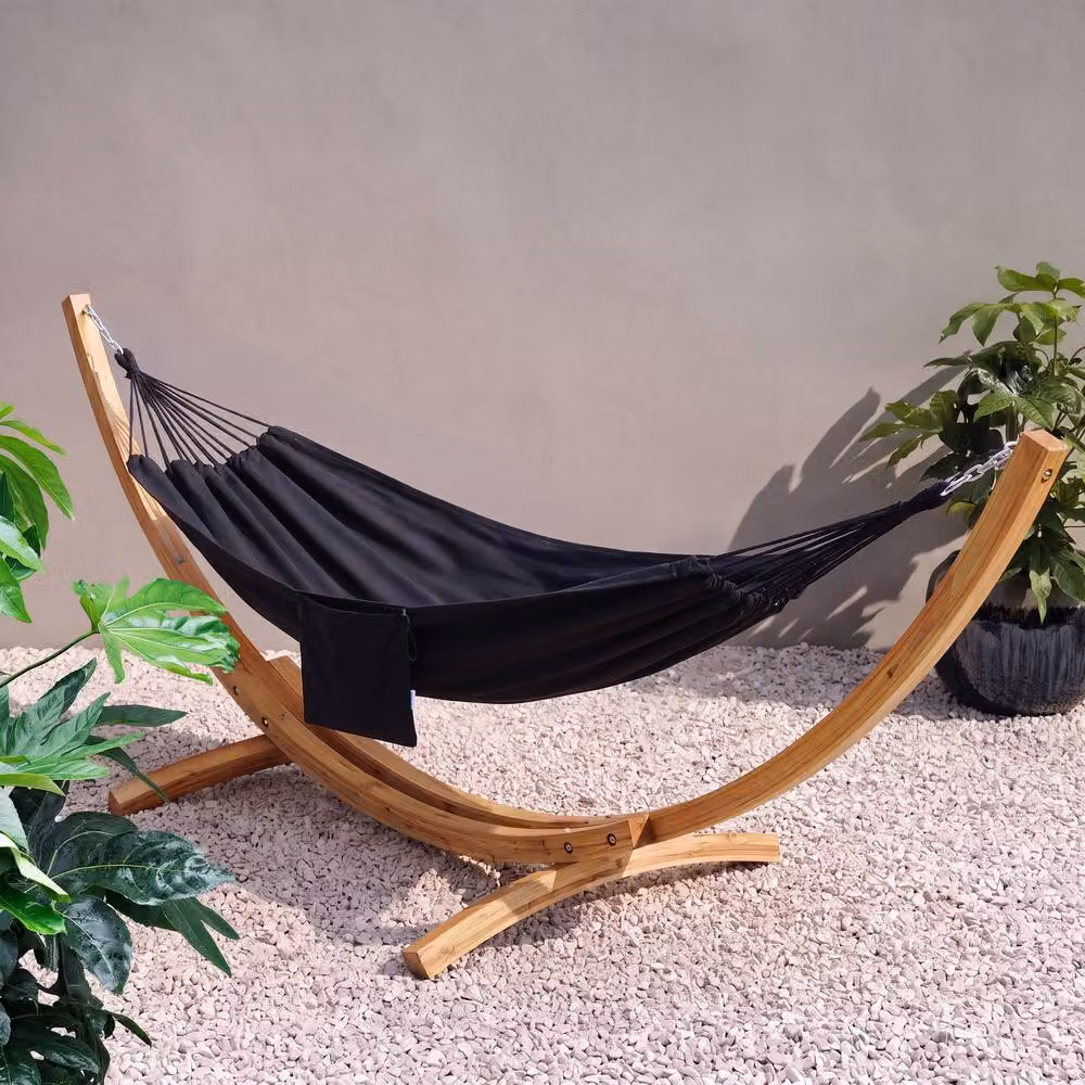 Primrose Black Single Outdoor Garden Hammock with Side Bag – 2