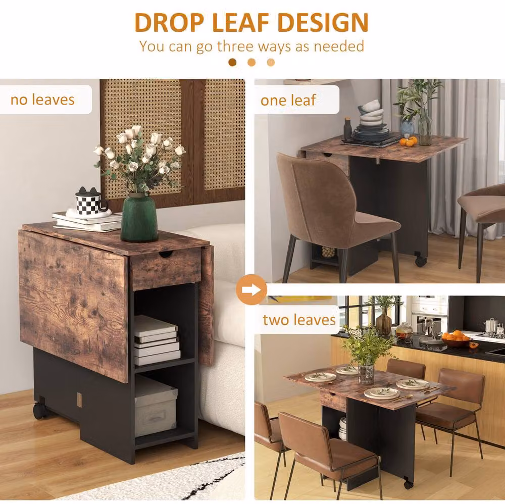 STILVORA Rustic Brown Drop Leaf Dining Table with Storage – 5