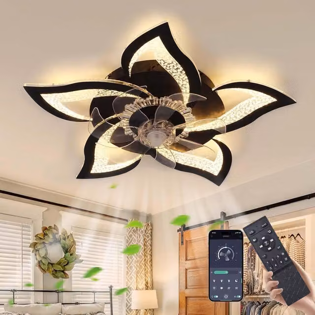 Garwarm Dimmable LED Ceiling Fan with Lamp and Remote Control, Black