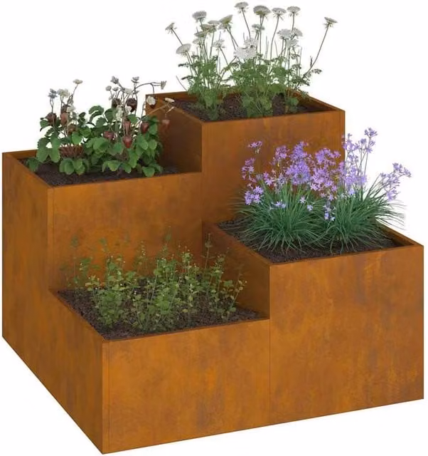 Berkfield Home Weathering Steel Garden Planter Tub, Brown, W: 100 cm, D: 100 cm, H: 60 cm