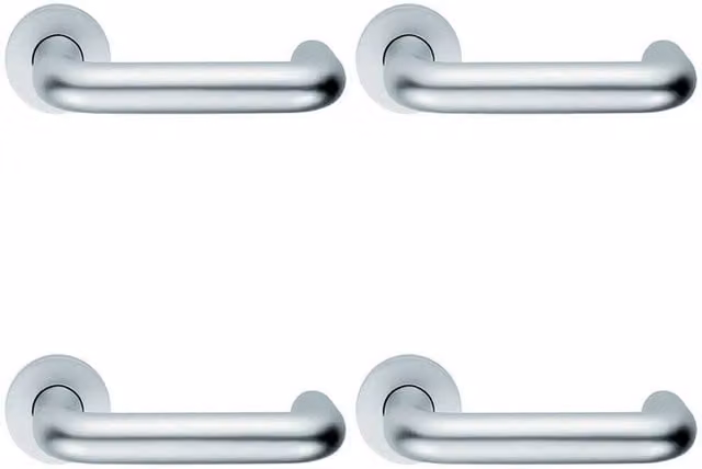 Loops 4 Pair 22mm Round Bar Safety Lever on Round Rose DDA Compliant Satin Aluminium Silver