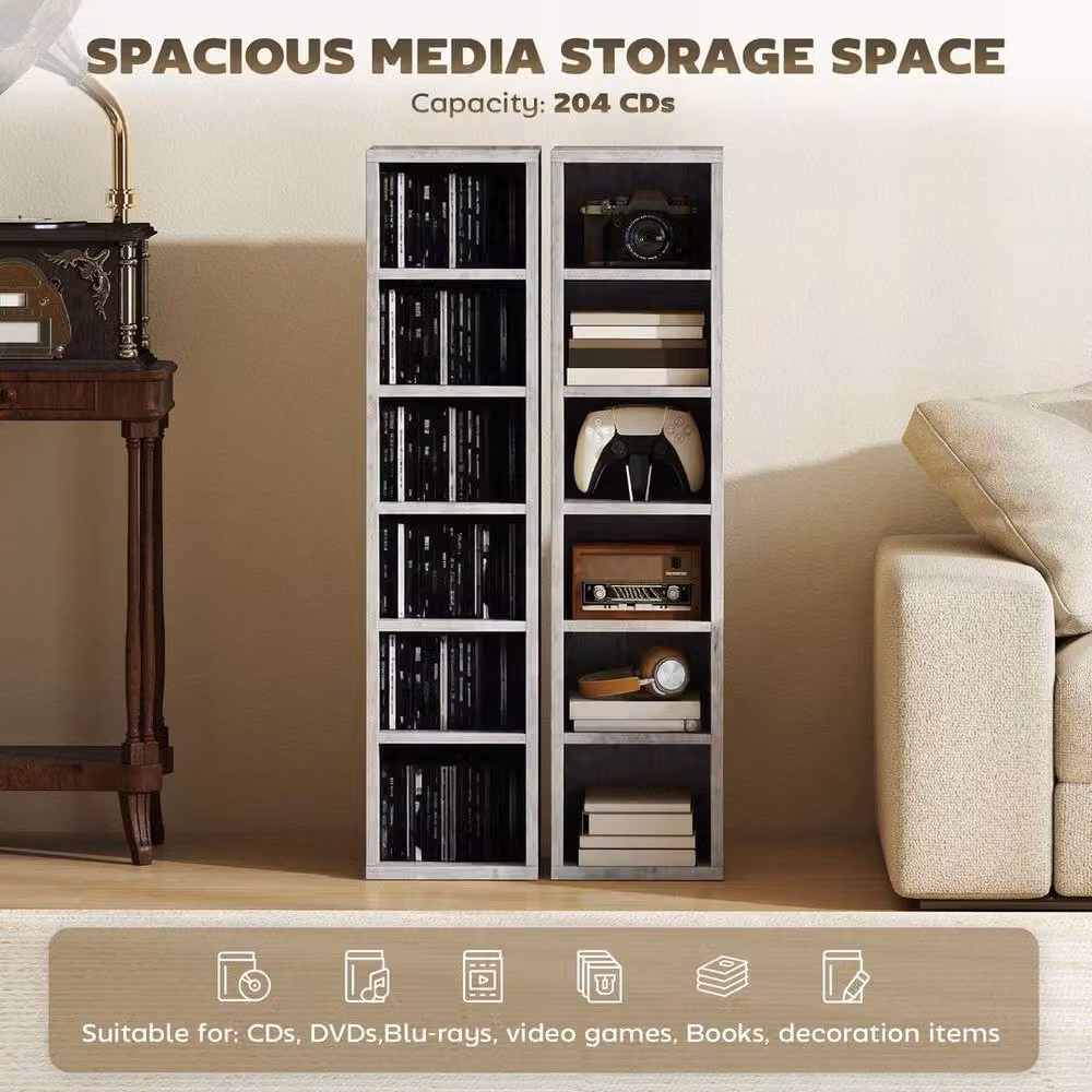 EONLION Set of 2 Grey CD and DVD Storage Units with Media Compartments – 4
