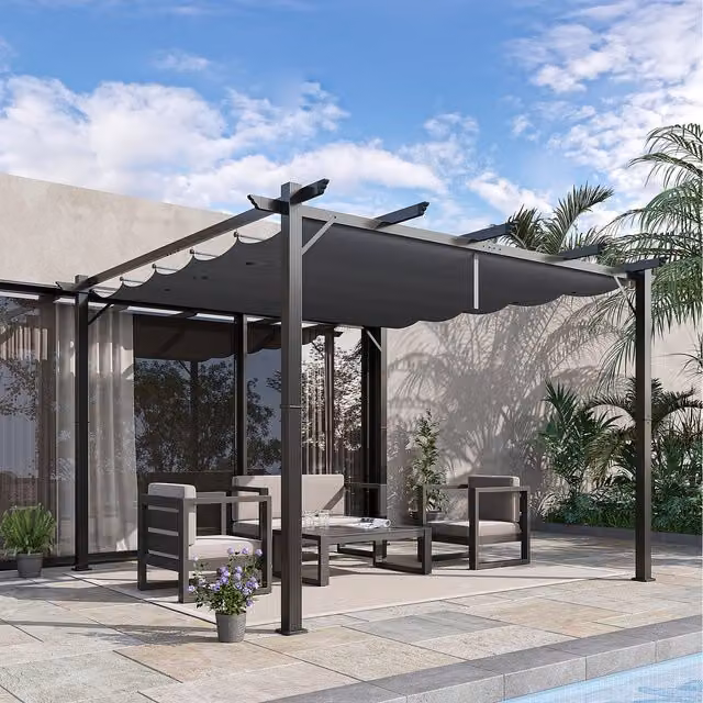 Outsunny Pergola Gazebo Awning Canopy Sun Shade in Dark Grey