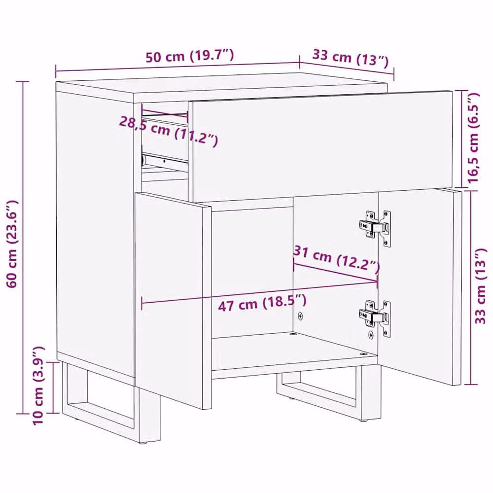 Berkfield Home Bedside Cabinet in Brown Solid Mango Wood, W/D/H: 50 x 33 x 60 cm – 6