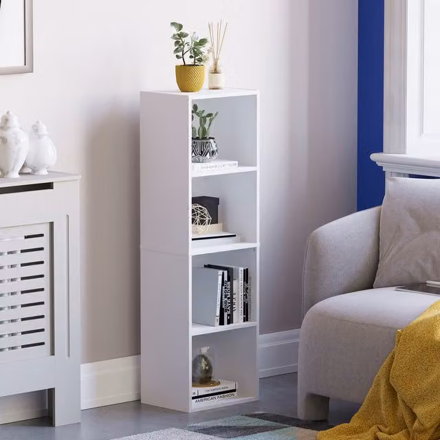 Vida Designs Oxford 4 Tier Cube Bookcase, White Modern MDF Shelving Unit – 1