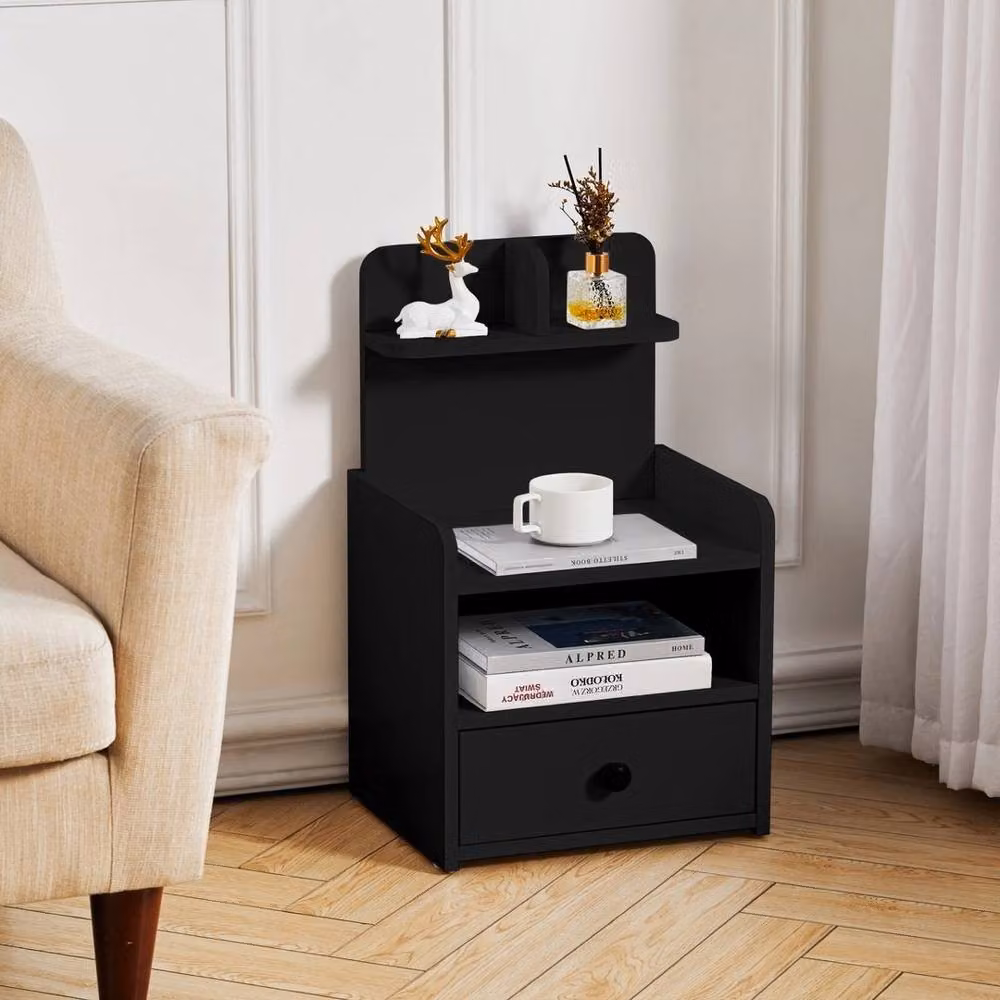 EONLION Modern Black Wood Bedside Table and Nightstand – 3