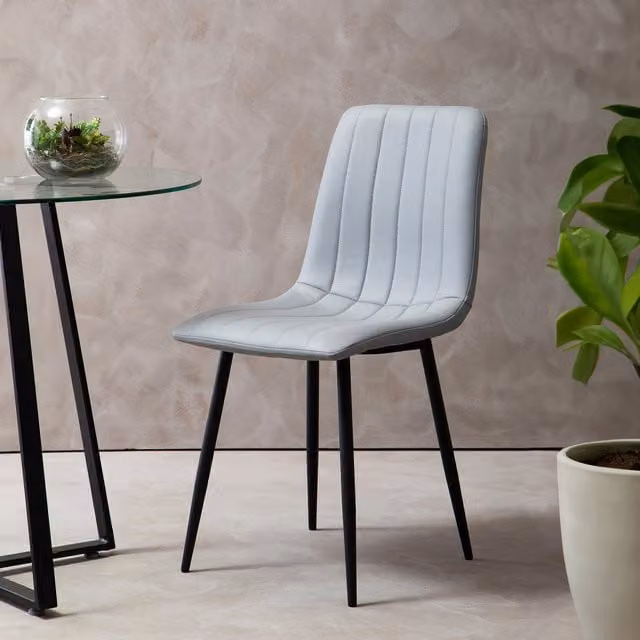 Interiors by Premier Tiana Set of 4 Grey Synthetic Leather Dining Chairs with Metal Legs – 1