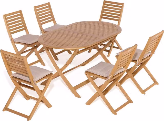 Rowlinson Ashdown Folding Oval Dining Set in Brown Treated Hardwood with 6 Chairs