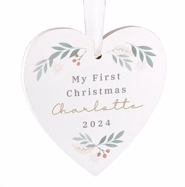 Personalised Memento Company Personalised Christmas Floral Hanging Heart Decoration in White