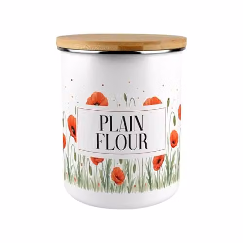 Purely Home Red and White Floral Airtight Enamel Flour Canister with Bamboo Lid