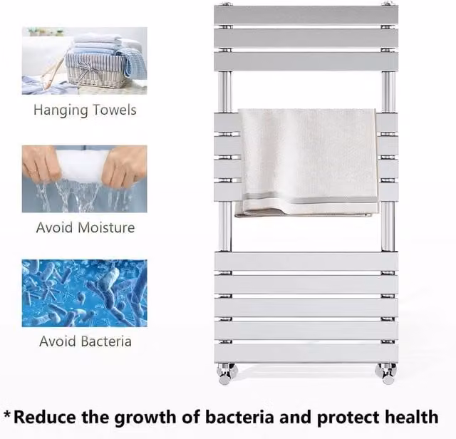FORGEVIO Chrome Towel Rail Radiator in Silver, W: 180 cm, H: 180 cm