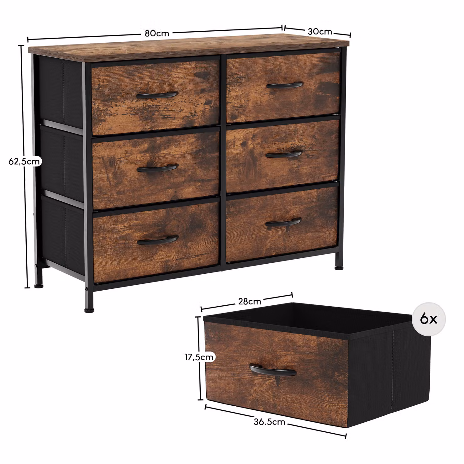 Vida Designs Chorley 6 Drawer Chest of Drawers Fabric and Metal Storage Organiser in Brown – 2