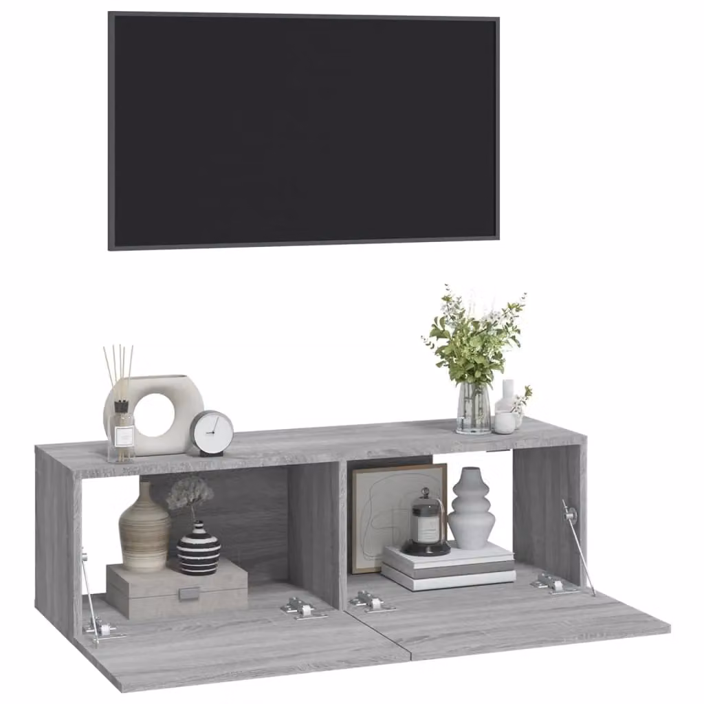 Berkfield Home Set of 2 Wall Mounted TV Cabinets in Grey Sonoma, W/D/H: 100 x 30 x 30 cm – 3