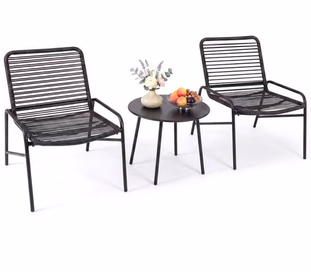 Costway Modern Black Rattan and Metal Outdoor Wicker Bistro Set