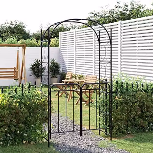 vidaXL Garden Arch with Gate in Black Steel, W/D/H: 108 x 45 x 235 cm – 2