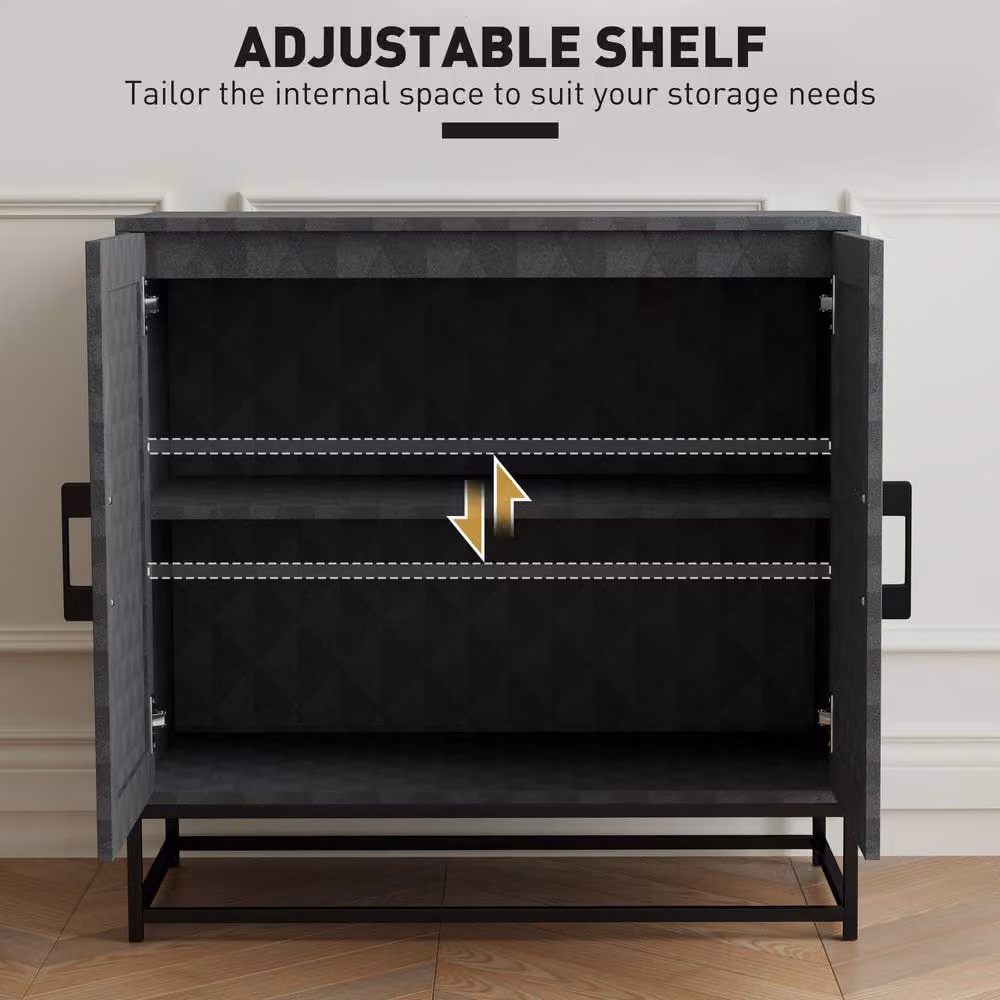 HOMCOM Modern Freestanding Sideboard with 2 Doors and Adjustable Shelf, Black – 4