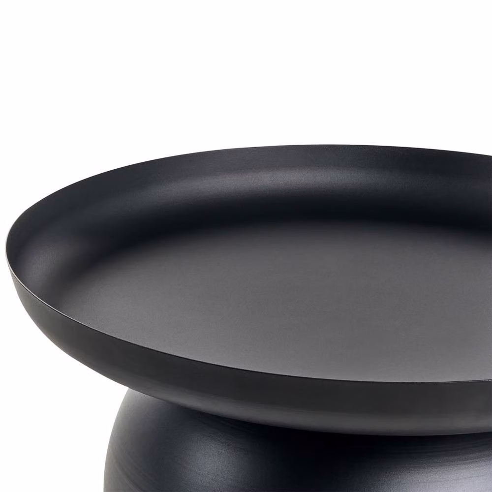 Wyld and Coco Black Round Metal Coffee Table with Geometric Industrial Design, W/D/H: 60 x 60 x 36 cm – 3