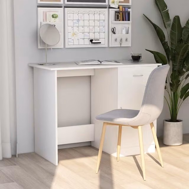 Berkfield Modern White Writing Desk in MDF, W/D/H: 100 x 50 x 76 cm