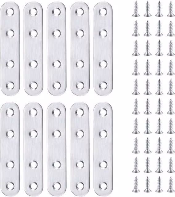 SPETLEK 10-Piece Set of Silver Stainless Steel Flat Straight Brace Brackets
