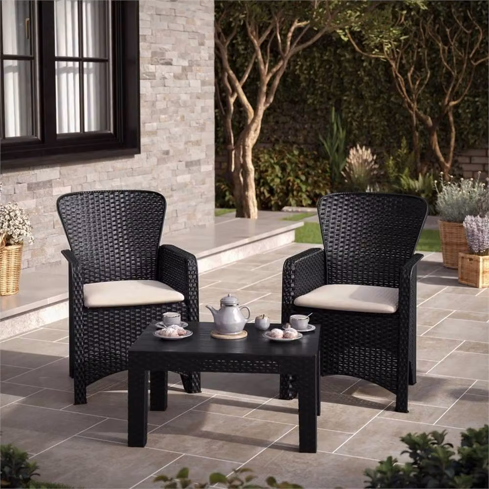Nordara Black Rattan Effect Garden Side Table, W: 100 cm, D: 60 cm, H: 60 cm – 2