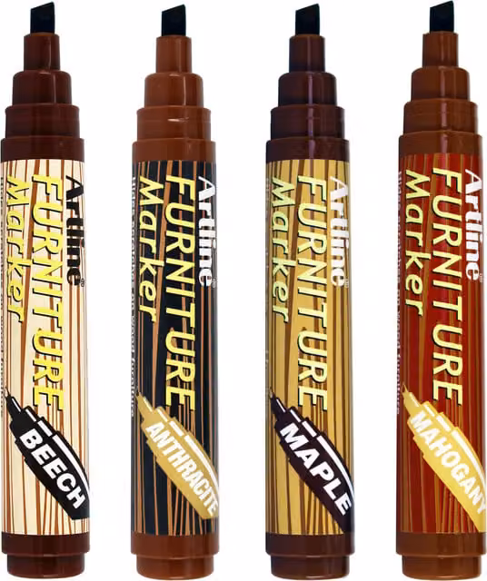 Artline Pack of 4 Permanent Furniture Restoration Marker Pens with Chisel Tip in Anthracite and Multicolour