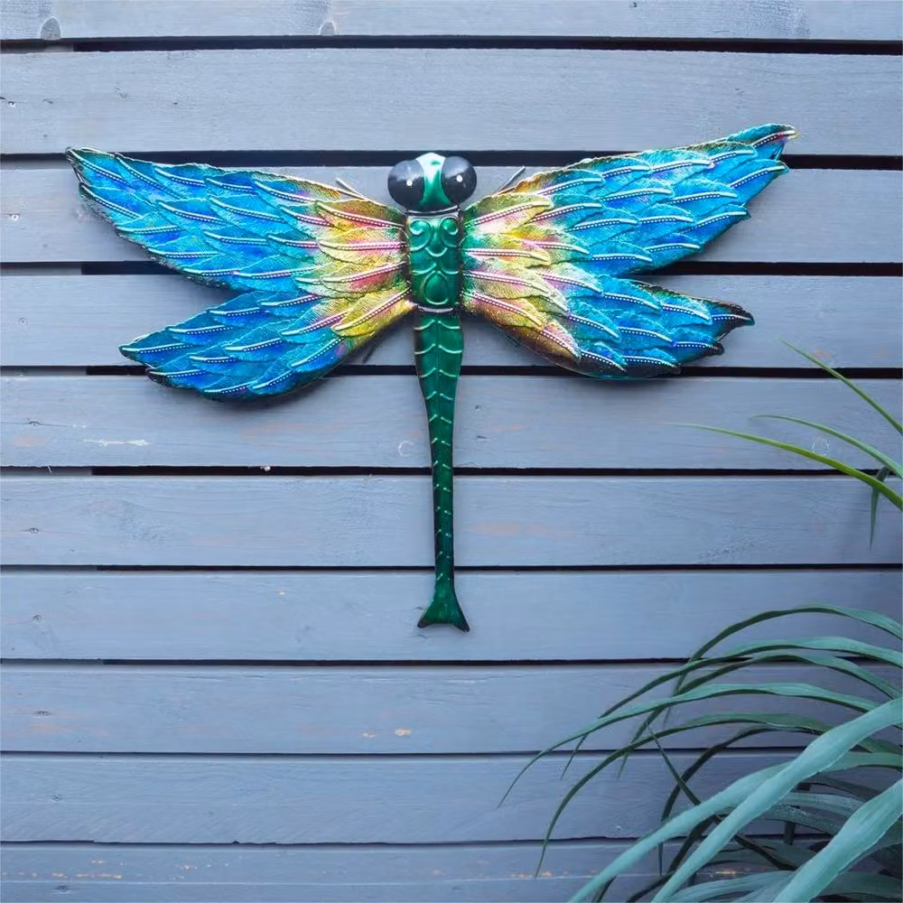 NESTLUNE Metal Dragonfly Garden Wall Ornament in Blue, W: 100 cm, H: 60 cm – 3