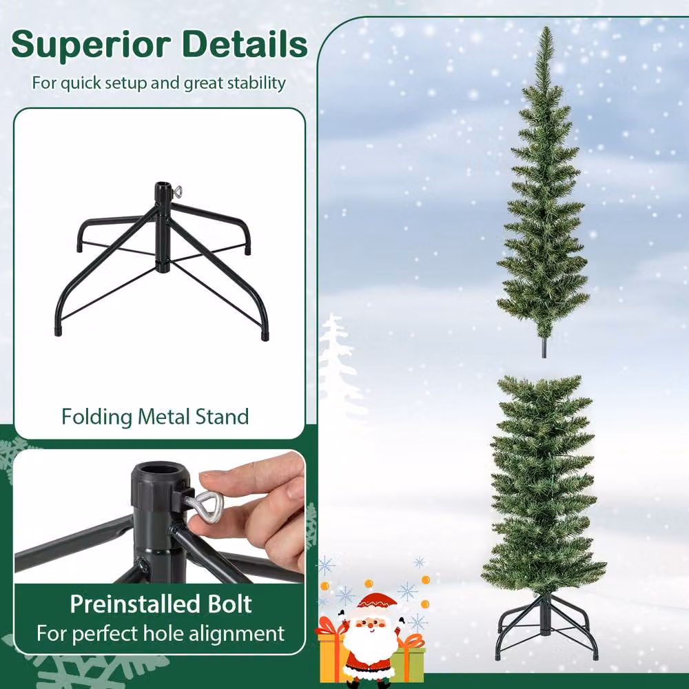 Gymax 150 cm Pre-lit Artificial Christmas Tree with 150 LED Lights in Green – 5