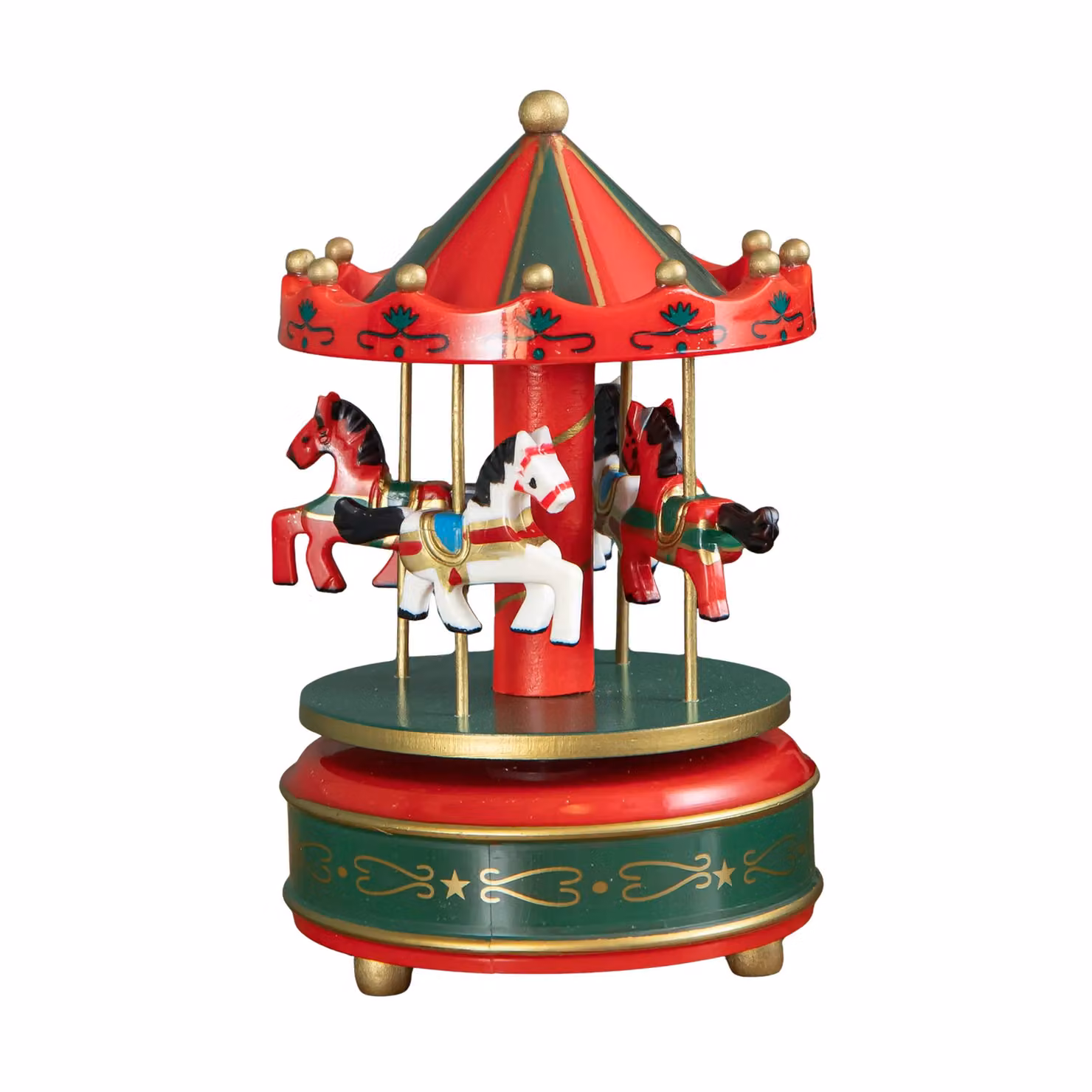 Samuel Alexander Wind Up Musical Christmas Carousel Tabletop Decoration in Red, Green and Gold, Height: 18 cm – 4