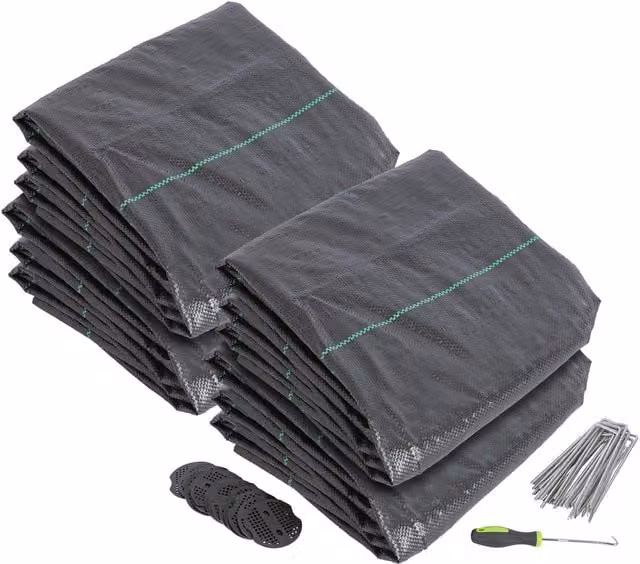 Harbour Housewares 110gsm Black Weed Control Membrane with Pegs, 4 Rolls, W: 2 m, L: 100 m