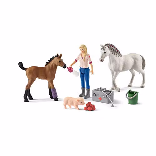 Schleich Vet Visiting Mare and Foal Multicolour Animal Figure Set